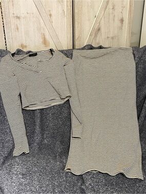 Striped Long Sleeve Women's Top and long skirt set- Black & White